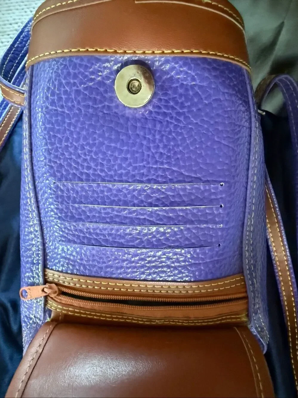 Vintage 80s Carina Intl Inc Waterproof Leather Purple Tan Golf Bag Backpack Nove